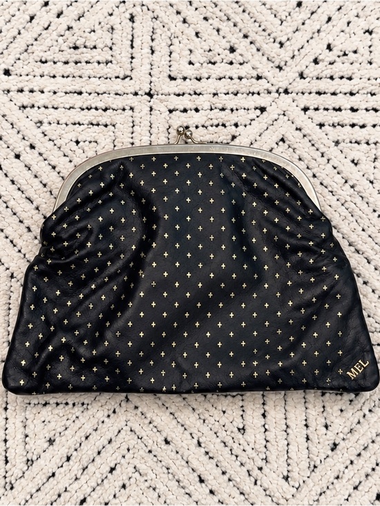 ME Makeover Essentials Handbags - Vintage MEL Black Gold Print Kiss Lock Clutch Purse